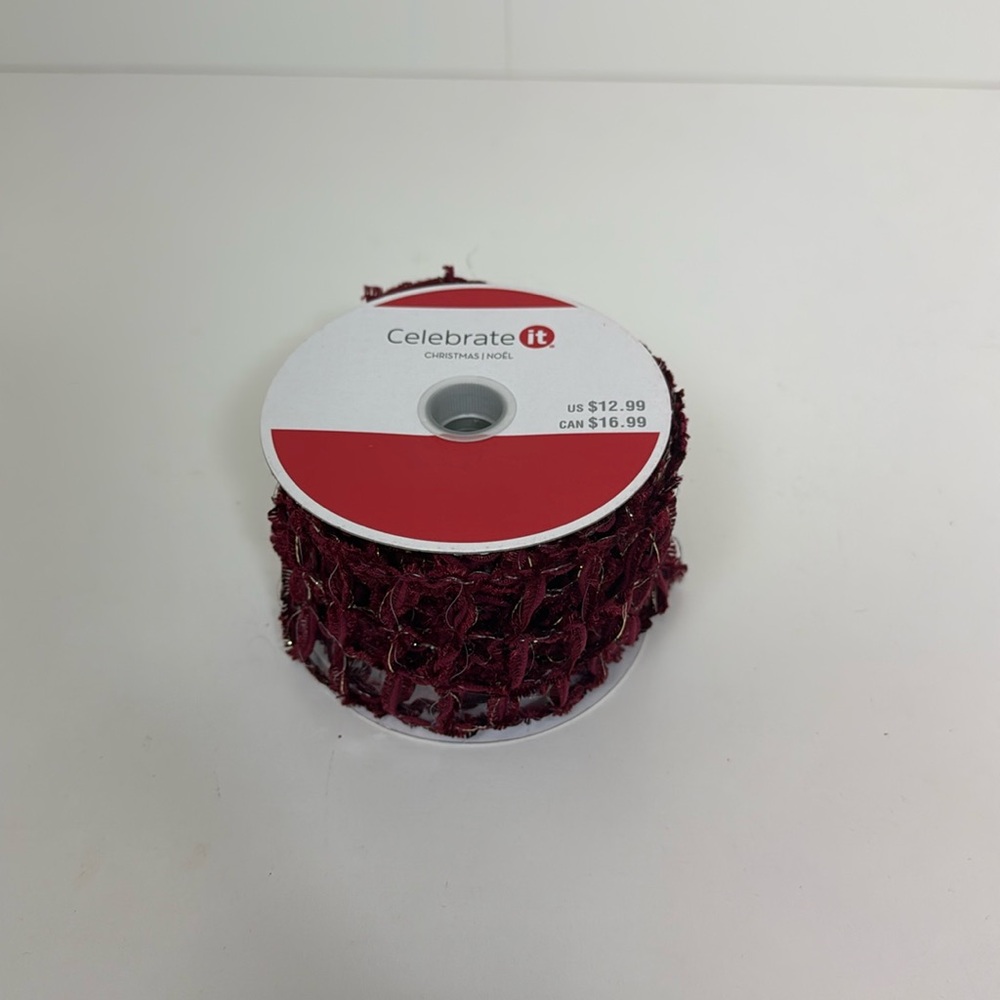 NWT Never Used Burgundy 2 1/2” Wired Ribbon 20 Feet Long